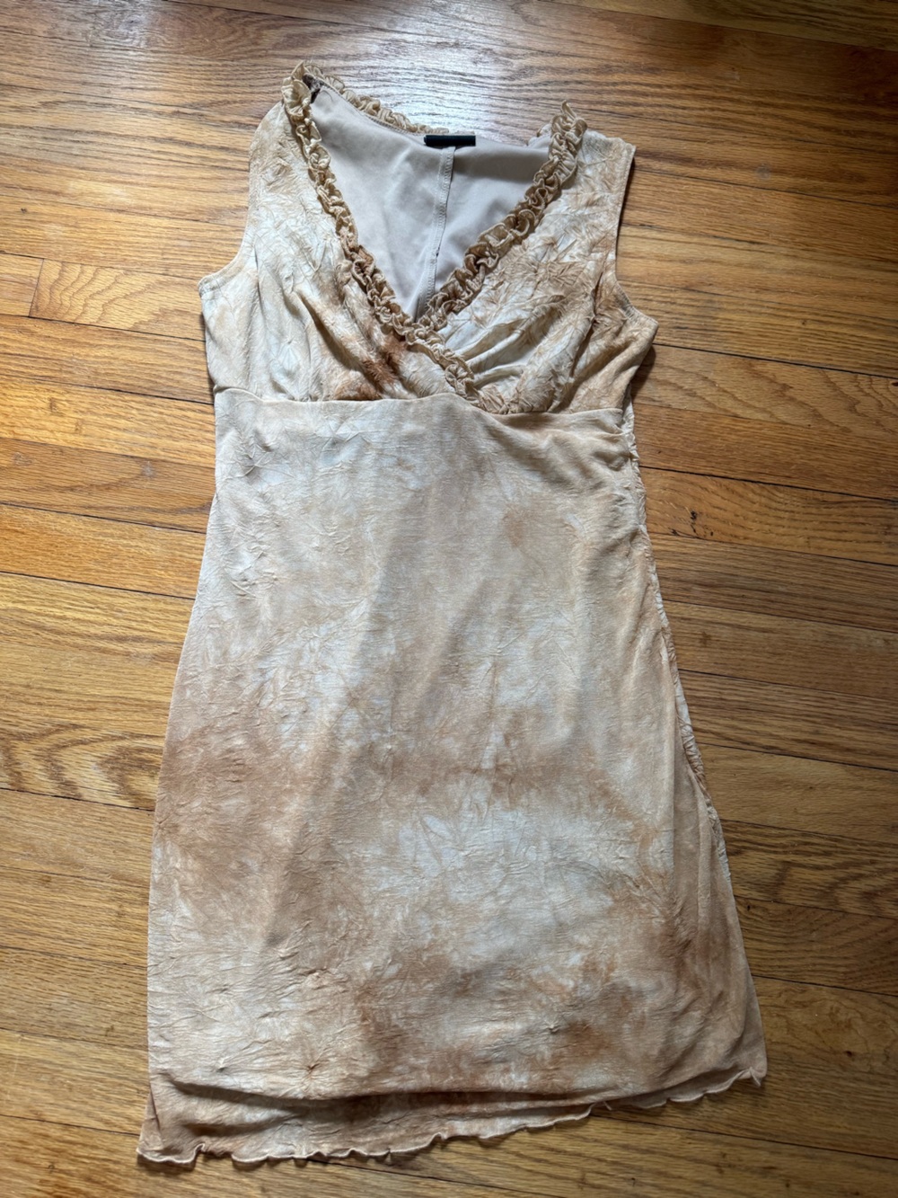 vintage Fashion Bug Cream Ruffle-Trim Slip Dress